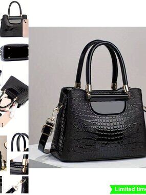 Medium Crocodile Print Crossbody Shoulder Bag for Work Travel Shopping